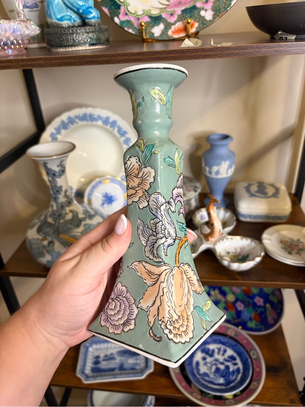 Hand-Painted Floral Candle Holder